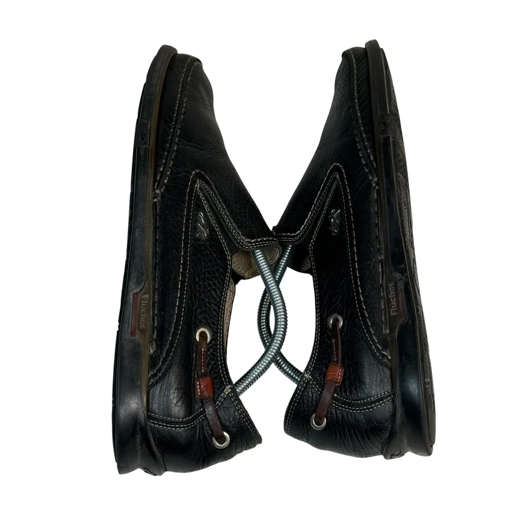 Fluchos Mens Black Pebbled Leather Slip On Loafers Spain EU 44 Shock Absorb